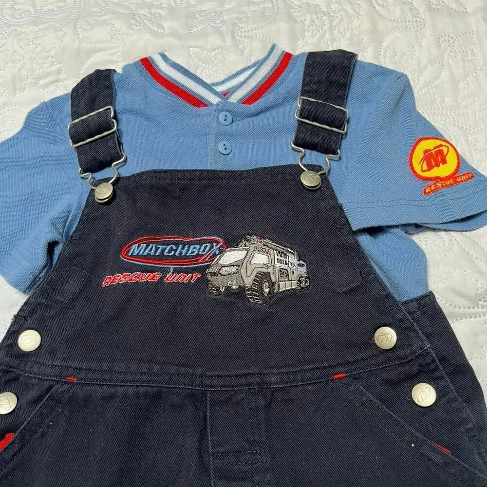 Vintage Matchbox Cars Y2K Overalls Outfit Size 3T